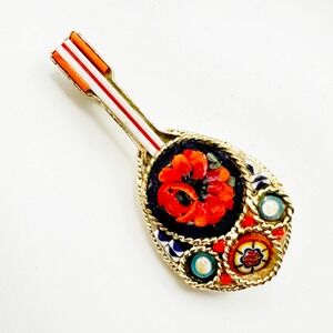 Vintage Italian Micro Mosaic Mandolin Brooch Millefiori 1950s Pin Guitar Music